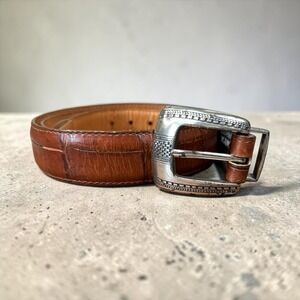 ONYX by Brighton Belt 38 Brown Croc Embossed‎ Leather Western Silver Buckle 1993
